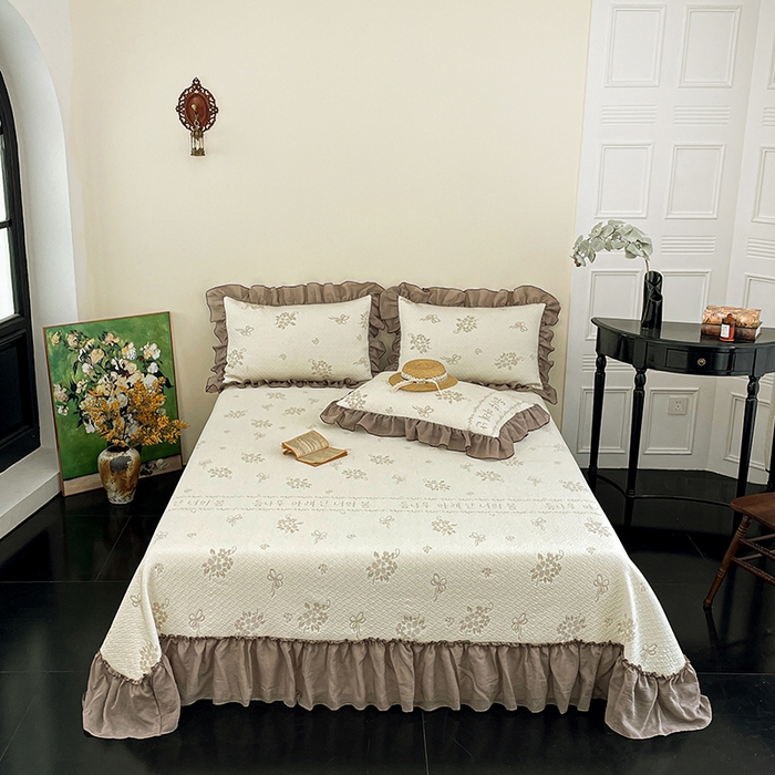 红夫人 2026春夏新款韩式荷叶边高克重双色提花全凉感凉席三件套【单层不复合】 韩式韩恋