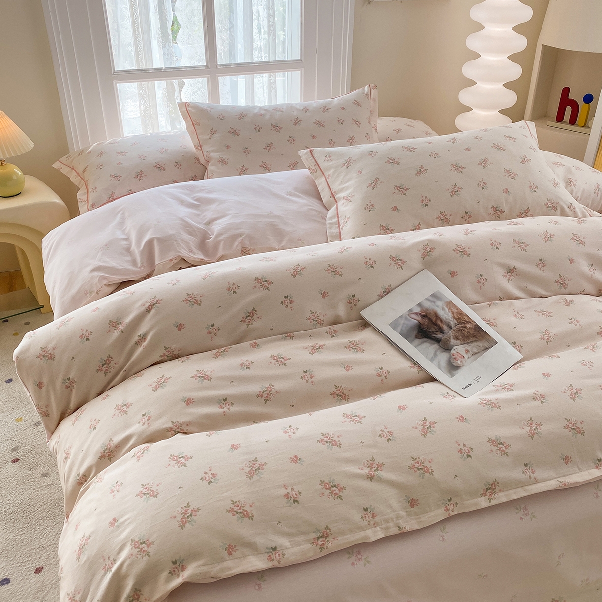 91家纺网 家纺一手货源 找家纺 钰锦铂2026新款直播爆款全棉四件套13070吊边床单一字绣印花纯棉三件套四件套 洛克庄园-粉