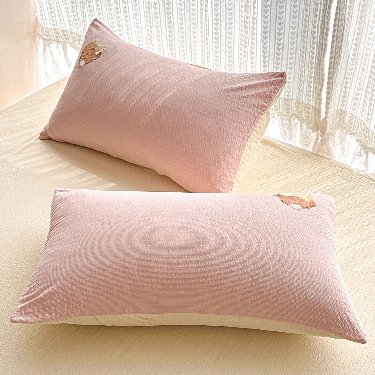 91家纺网 家纺一手货源 找家纺 玉海棠家纺 2026新款泡芙纱夏被夏凉被空调被贴布绣四件套-安妮公主系列 安妮公主-蓝粉