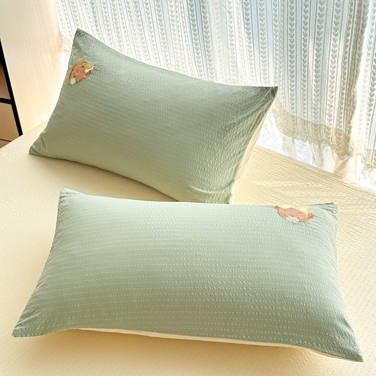 91家纺网 家纺一手货源 找家纺 玉海棠家纺 2026新款泡芙纱夏被夏凉被空调被贴布绣四件套-安妮公主系列 安妮公主-青草绿