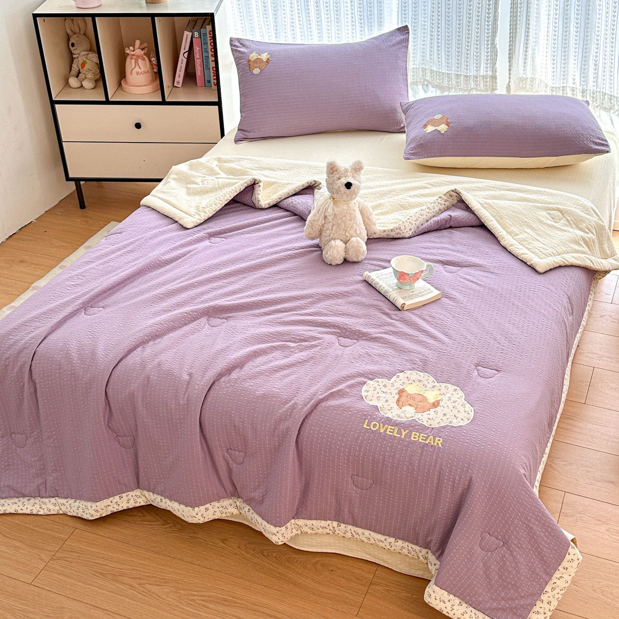 91家纺网 家纺一手货源 找家纺 玉海棠家纺 2026新款泡芙纱夏被夏凉被空调被贴布绣四件套-安妮公主系列 安妮公主-优雅紫