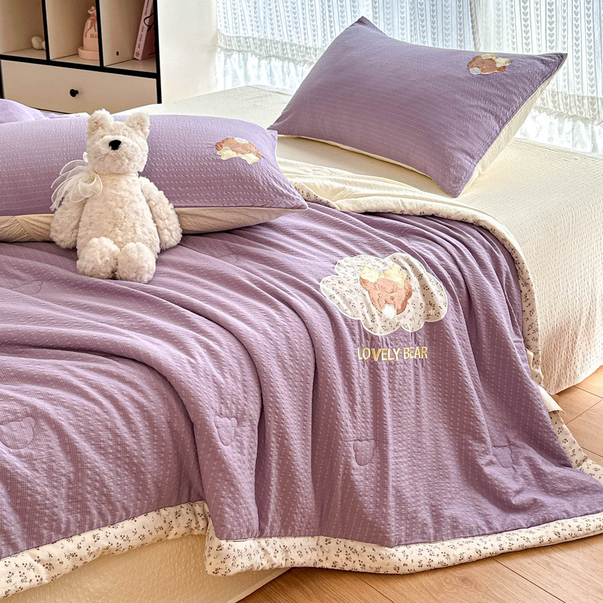 91家纺网 家纺一手货源 找家纺 玉海棠家纺 2026新款泡芙纱夏被夏凉被空调被贴布绣四件套-安妮公主系列 安妮公主-优雅紫