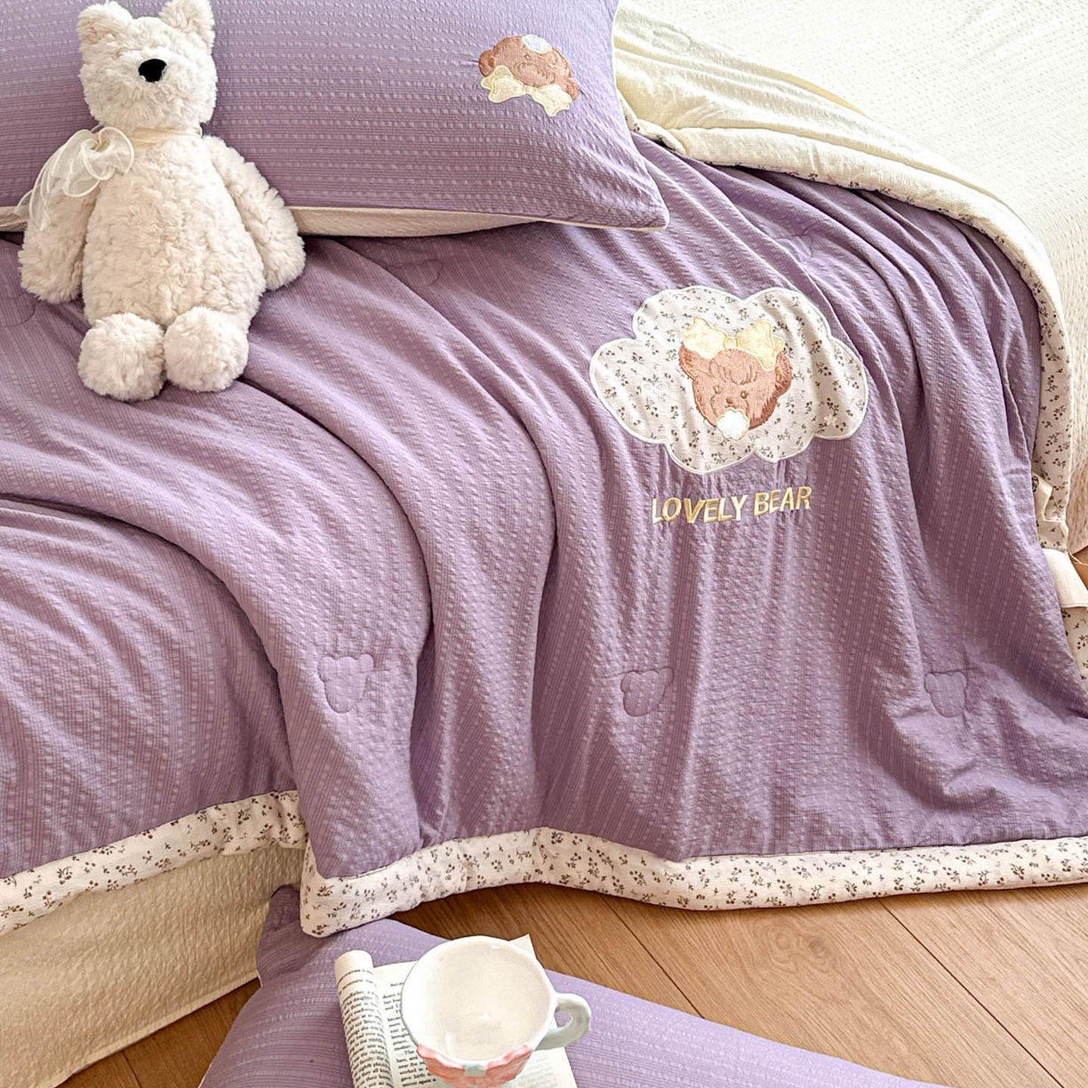 91家纺网 家纺一手货源 找家纺 玉海棠家纺 2026新款泡芙纱夏被夏凉被空调被贴布绣四件套-安妮公主系列 安妮公主-优雅紫