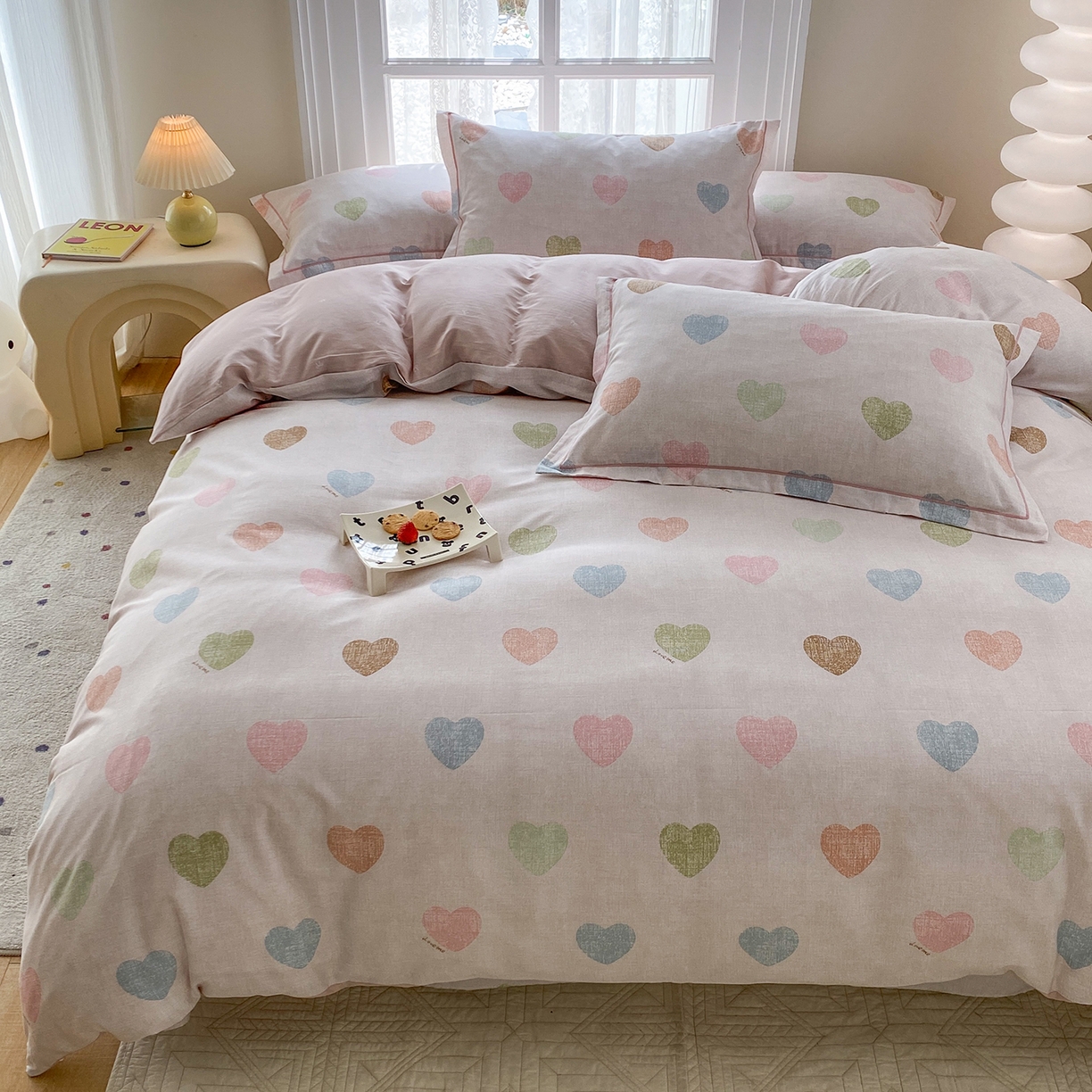 91家纺网 家纺一手货源 找家纺 钰锦铂2026新款直播爆款全棉四件套13070吊边床单一字绣印花纯棉三件套四件套 初心-粉