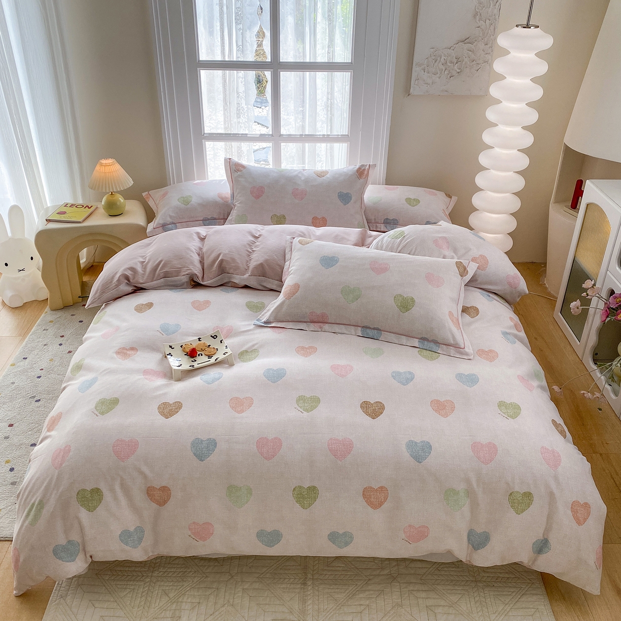 91家纺网 家纺一手货源 找家纺 钰锦铂2026新款直播爆款全棉四件套13070吊边床单一字绣印花纯棉三件套四件套 初心-粉