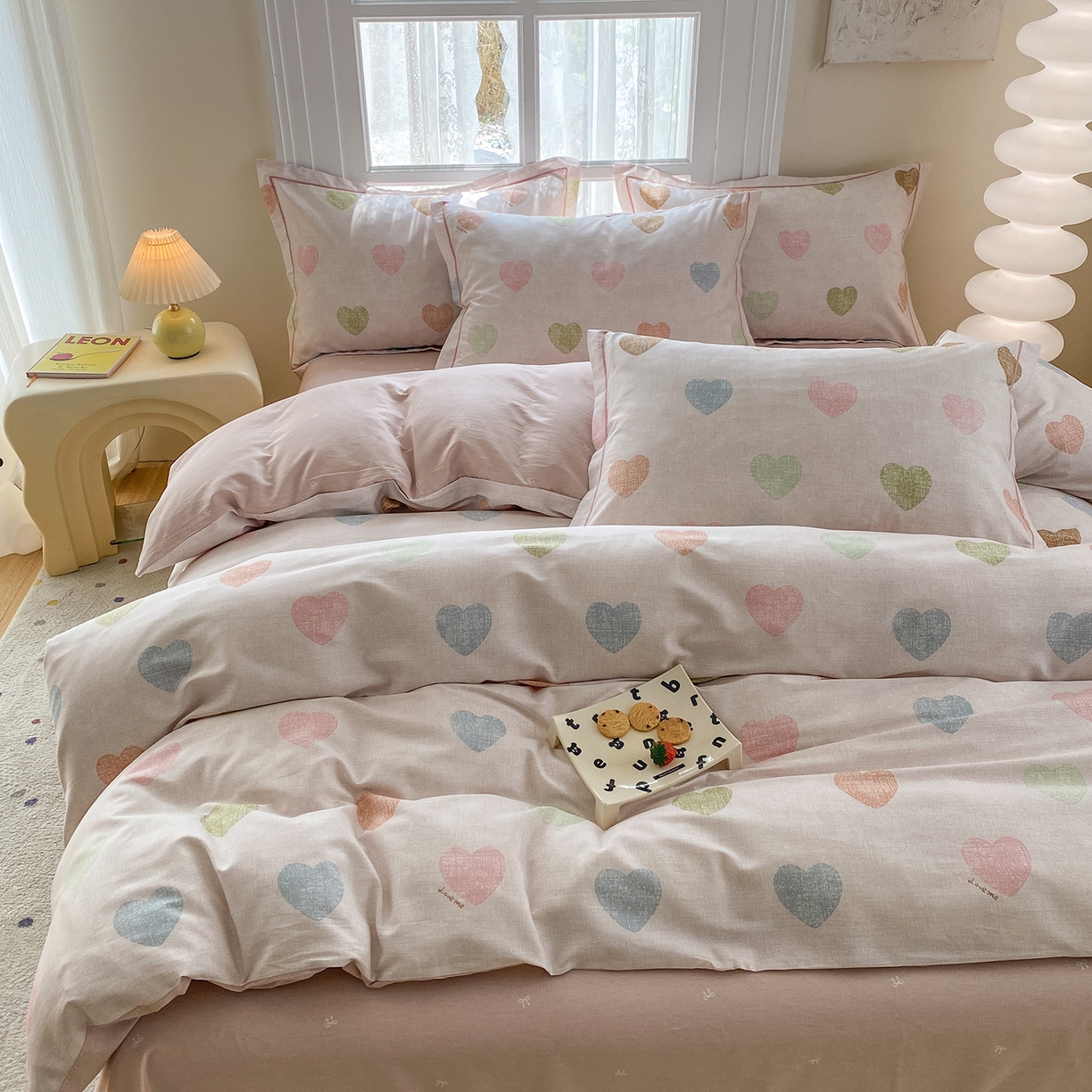 91家纺网 家纺一手货源 找家纺 钰锦铂2026新款直播爆款全棉四件套13070吊边床单一字绣印花纯棉三件套四件套 初心-粉