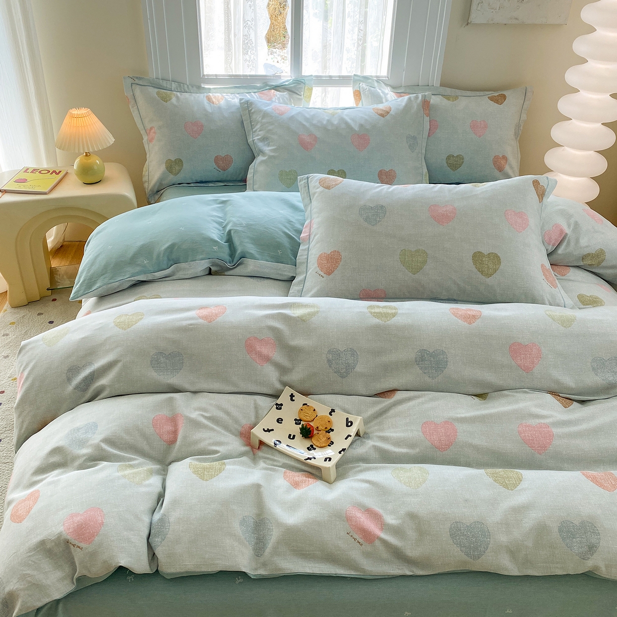 91家纺网 家纺一手货源 找家纺 钰锦铂2026新款直播爆款全棉四件套13070吊边床单一字绣印花纯棉三件套四件套 初心-绿