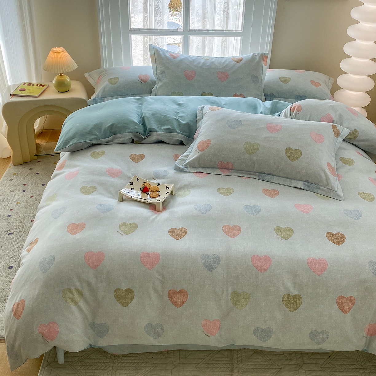 91家纺网 家纺一手货源 找家纺 钰锦铂2026新款直播爆款全棉四件套13070吊边床单一字绣印花纯棉三件套四件套 初心-绿