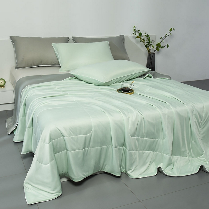 91家纺网 家纺一手货源 找家纺 库里梦家纺 2026新款凉感丝冰激凌夏被夏凉被空调被 绿+灰