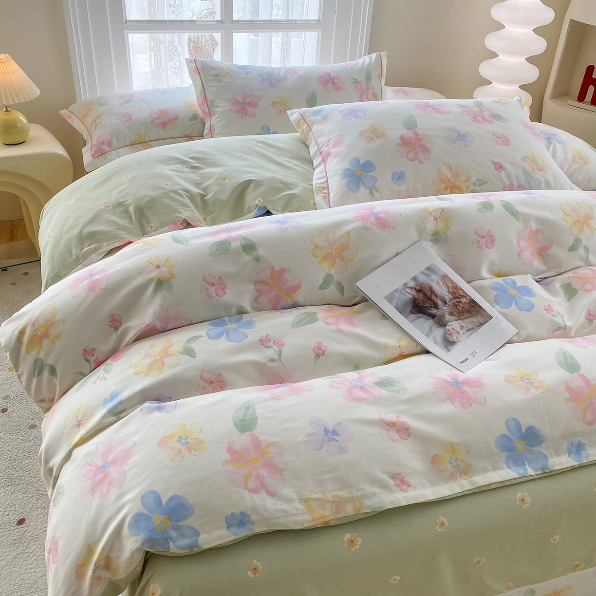 钰锦铂2026新款直播爆款全棉四件套13070吊边床单一字绣印花纯棉三件套四件套 朵唯-米