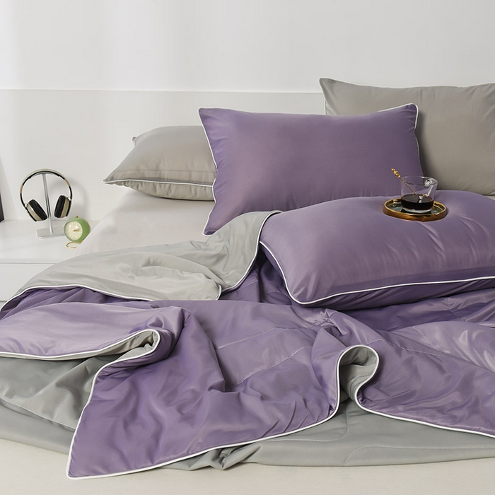 91家纺网 家纺一手货源 找家纺 库里梦家纺 2026新款凉感丝冰激凌夏被夏凉被空调被 灰+紫