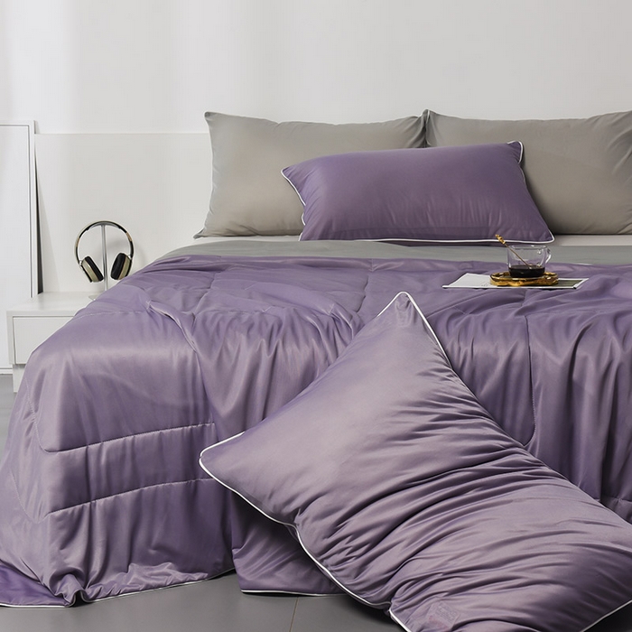 91家纺网 家纺一手货源 找家纺 库里梦家纺 2026新款凉感丝冰激凌夏被夏凉被空调被 灰+紫