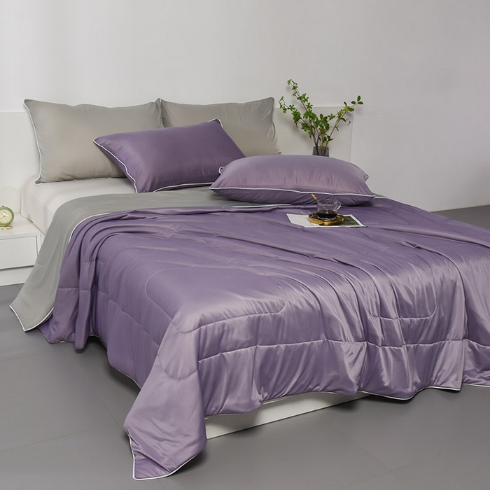 91家纺网 家纺一手货源 找家纺 库里梦家纺 2026新款凉感丝冰激凌夏被夏凉被空调被 灰+紫