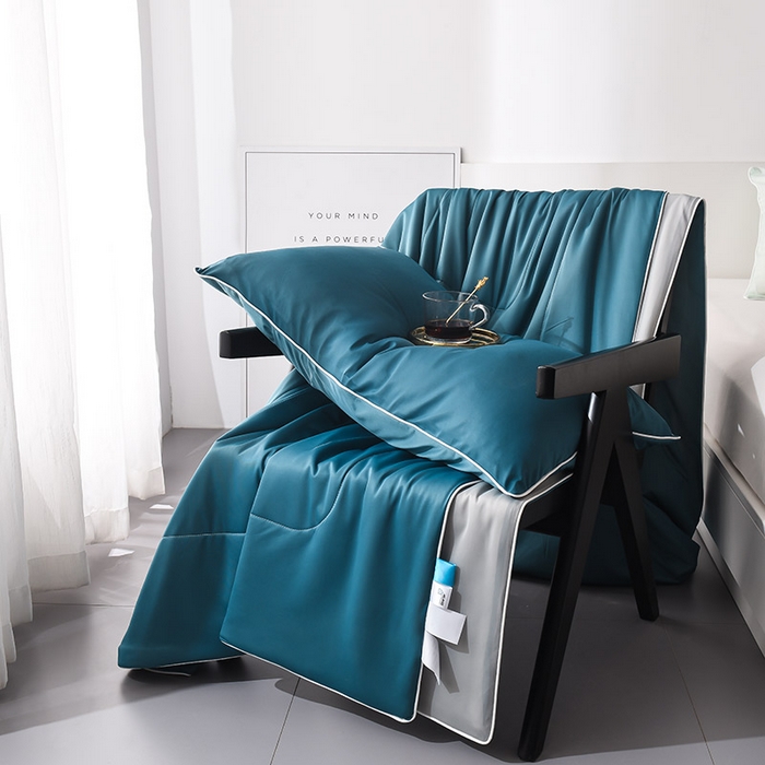 库里梦家纺 2026新款凉感丝冰激凌夏被夏凉被空调被 蓝+灰