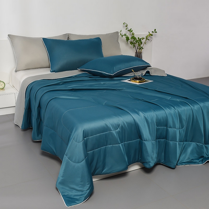 91家纺网 家纺一手货源 找家纺 库里梦家纺 2026新款凉感丝冰激凌夏被夏凉被空调被 蓝+灰