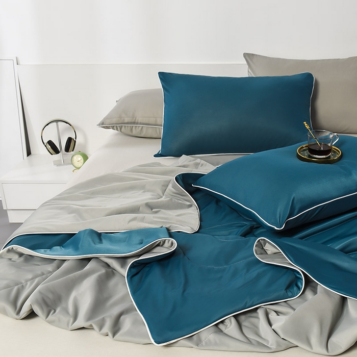 91家纺网 家纺一手货源 找家纺 库里梦家纺 2026新款凉感丝冰激凌夏被夏凉被空调被 蓝+灰