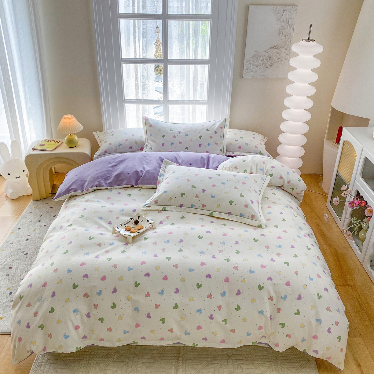 91家纺网 家纺一手货源 找家纺 钰锦铂2026新款直播爆款全棉四件套13070吊边床单一字绣印花纯棉三件套四件套 简爱-米