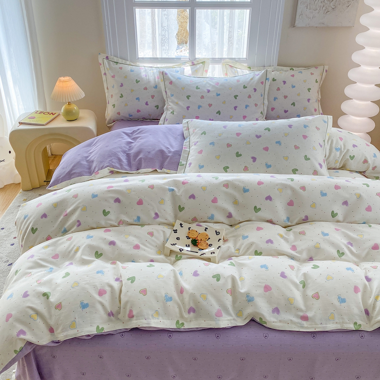 91家纺网 家纺一手货源 找家纺 钰锦铂2026新款直播爆款全棉四件套13070吊边床单一字绣印花纯棉三件套四件套 简爱-米