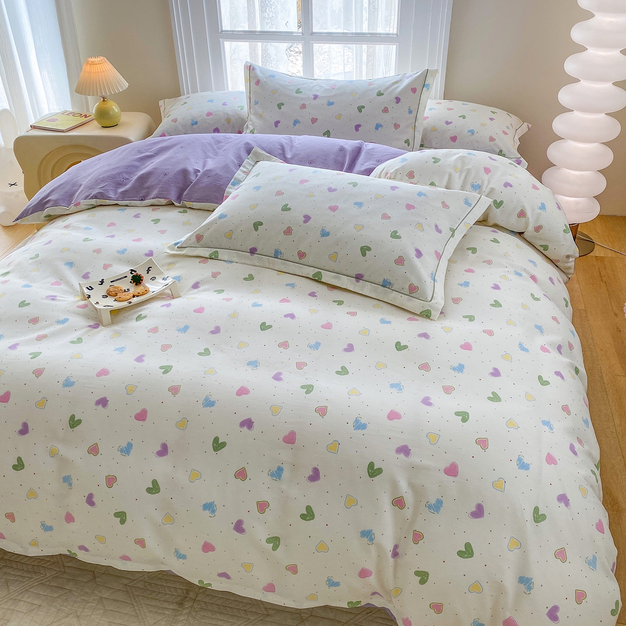 91家纺网 家纺一手货源 找家纺 钰锦铂2026新款直播爆款全棉四件套13070吊边床单一字绣印花纯棉三件套四件套 简爱-米