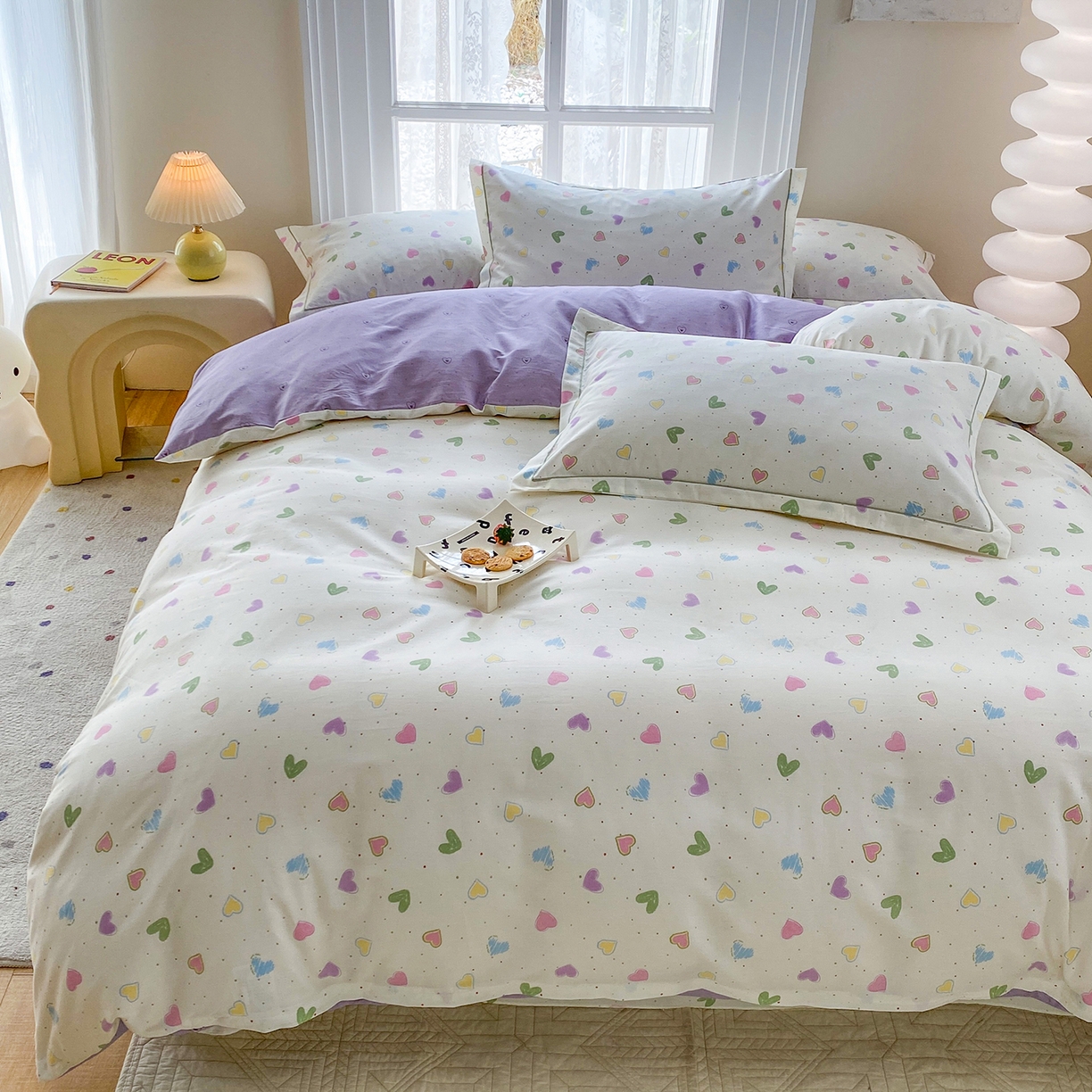 91家纺网 家纺一手货源 找家纺 钰锦铂2026新款直播爆款全棉四件套13070吊边床单一字绣印花纯棉三件套四件套 简爱-米