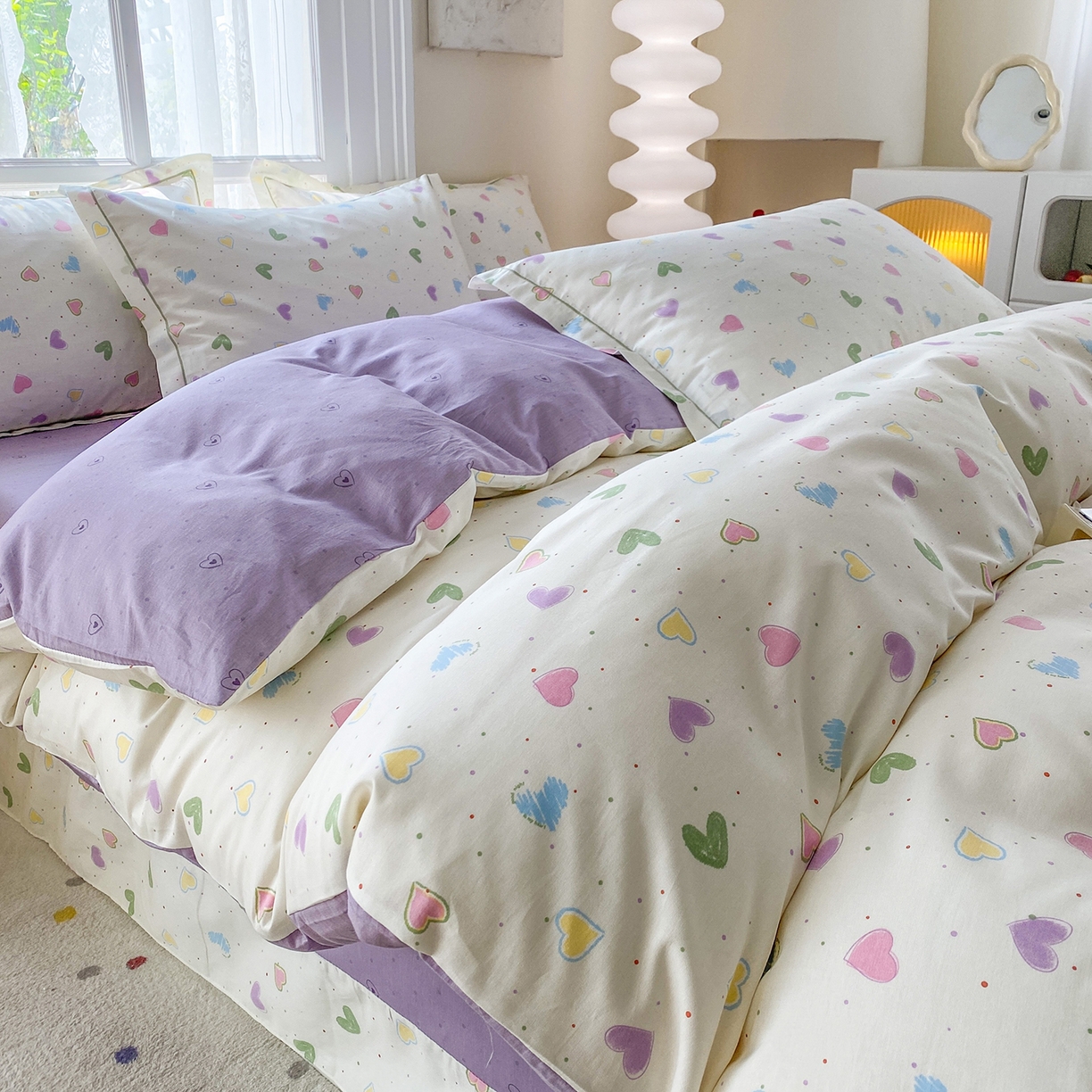 91家纺网 家纺一手货源 找家纺 钰锦铂2026新款直播爆款全棉四件套13070吊边床单一字绣印花纯棉三件套四件套 简爱-米