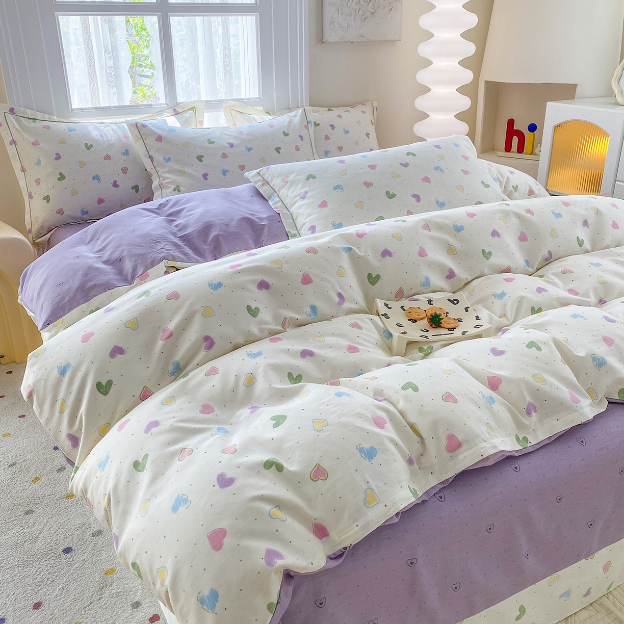 91家纺网 家纺一手货源 找家纺 钰锦铂2026新款直播爆款全棉四件套13070吊边床单一字绣印花纯棉三件套四件套 简爱-米