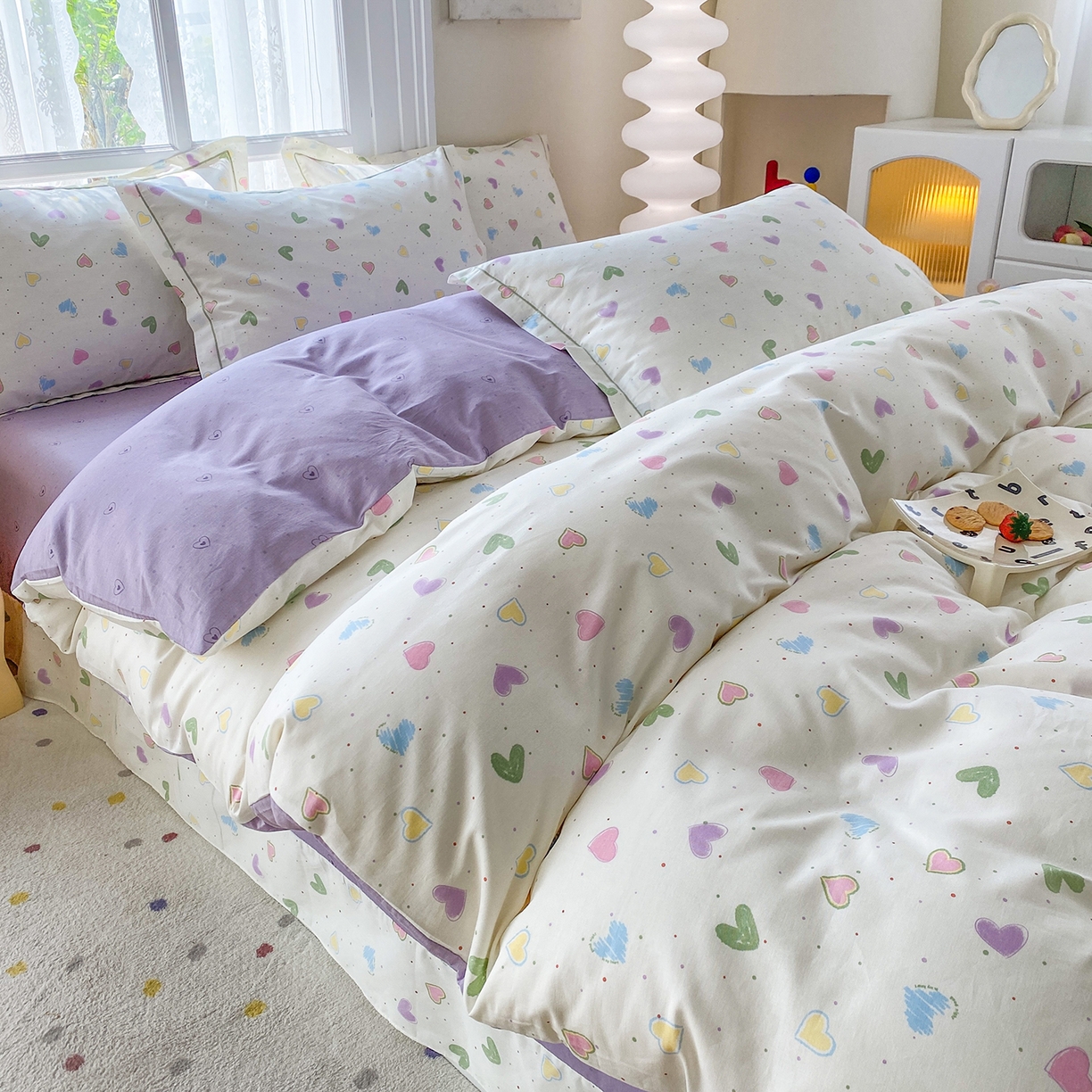 91家纺网 家纺一手货源 找家纺 钰锦铂2026新款直播爆款全棉四件套13070吊边床单一字绣印花纯棉三件套四件套 简爱-米