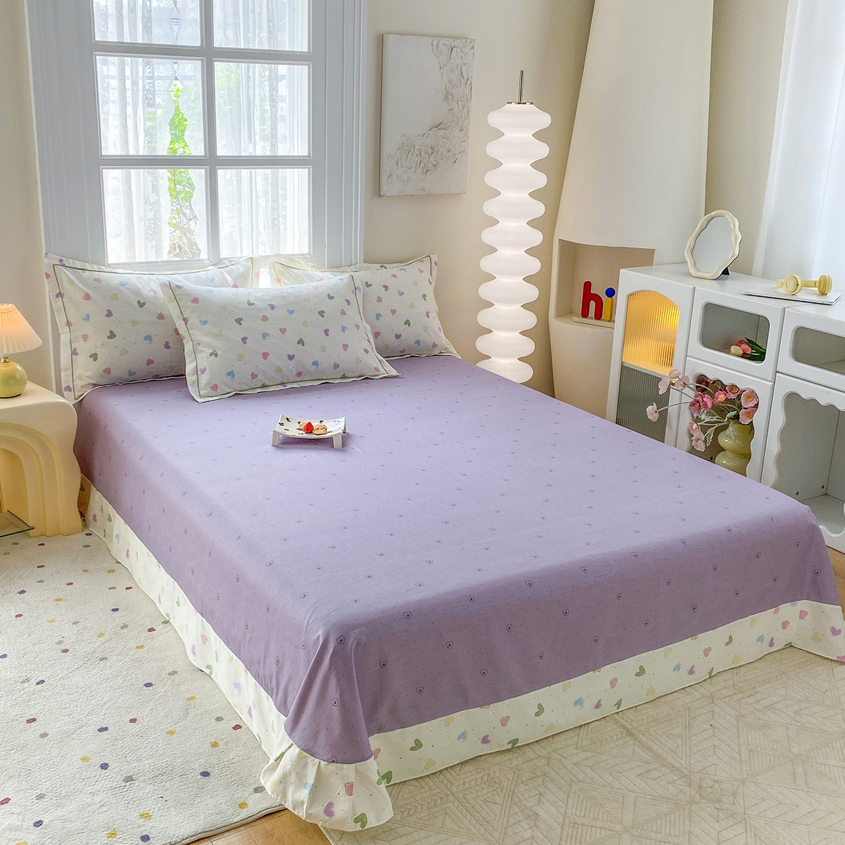 91家纺网 家纺一手货源 找家纺 钰锦铂2026新款直播爆款全棉四件套13070吊边床单一字绣印花纯棉三件套四件套 简爱-米