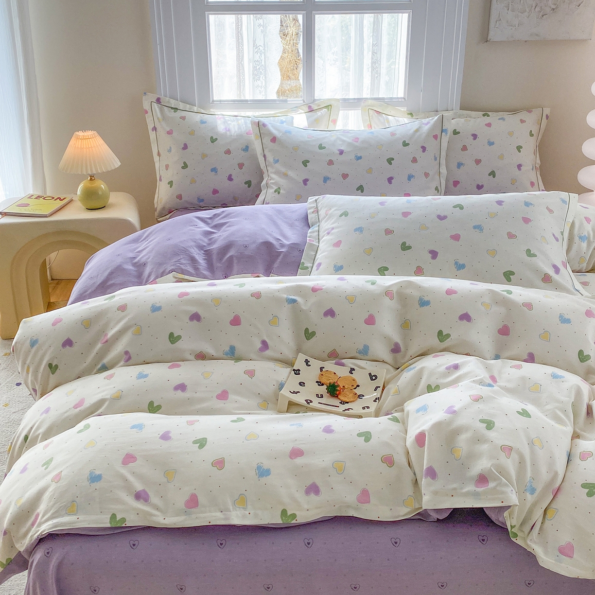 91家纺网 家纺一手货源 找家纺 钰锦铂2026新款直播爆款全棉四件套13070吊边床单一字绣印花纯棉三件套四件套 简爱-米