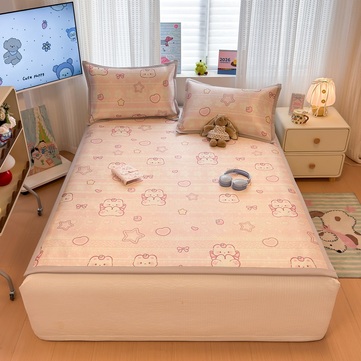 91家纺网 家纺一手货源 找家纺 （总）懒猫家纺 2026新款250D数码印花宽边圆网冰丝凉席