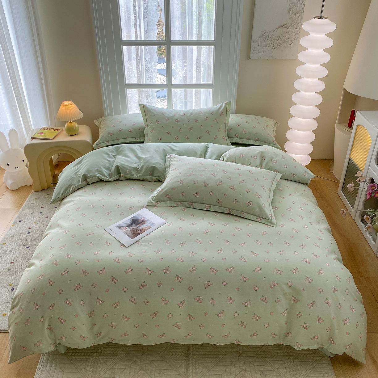 91家纺网 家纺一手货源 找家纺 钰锦铂2026新款直播爆款全棉四件套13070吊边床单一字绣印花纯棉三件套四件套 洛克庄园-绿