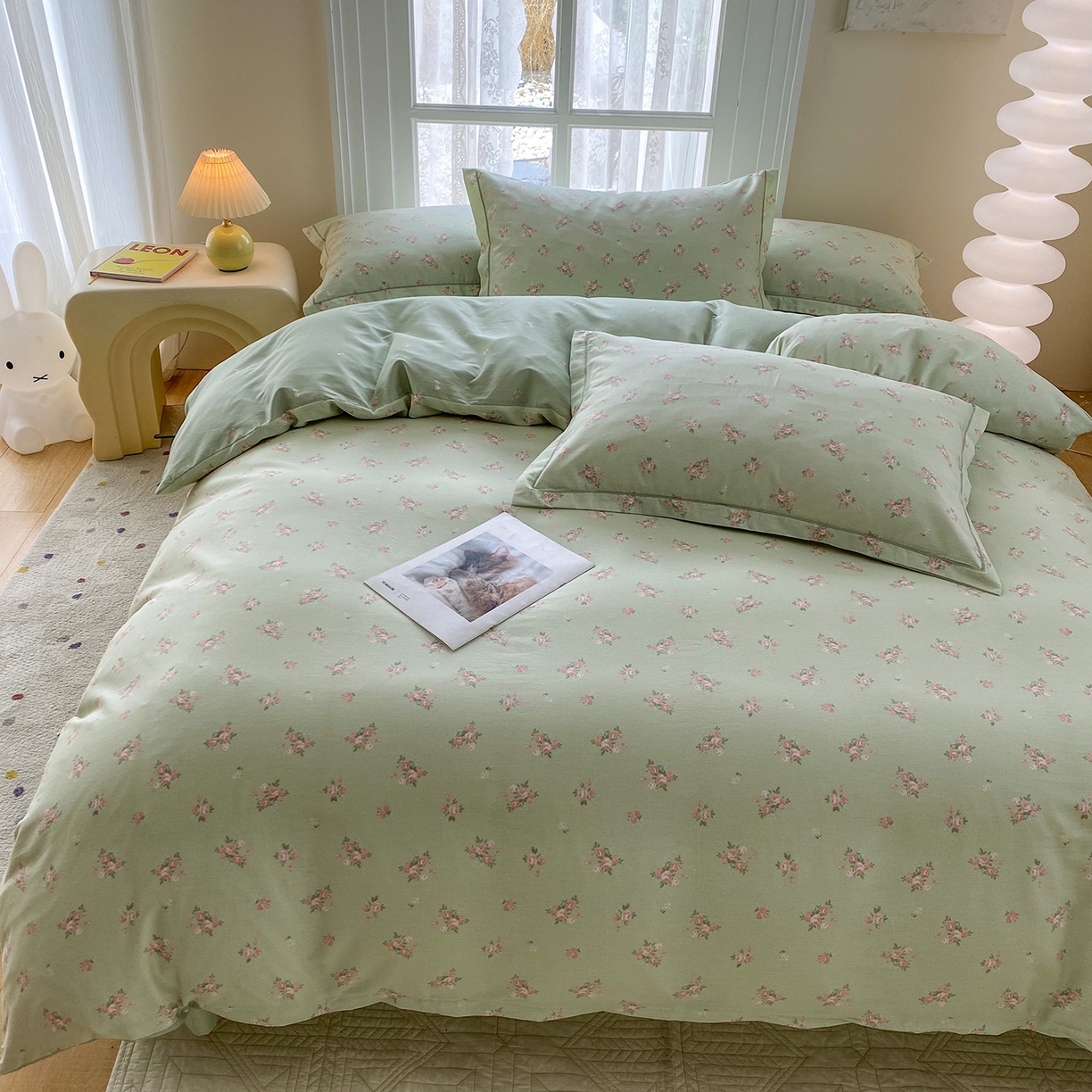 91家纺网 家纺一手货源 找家纺 钰锦铂2026新款直播爆款全棉四件套13070吊边床单一字绣印花纯棉三件套四件套 洛克庄园-绿