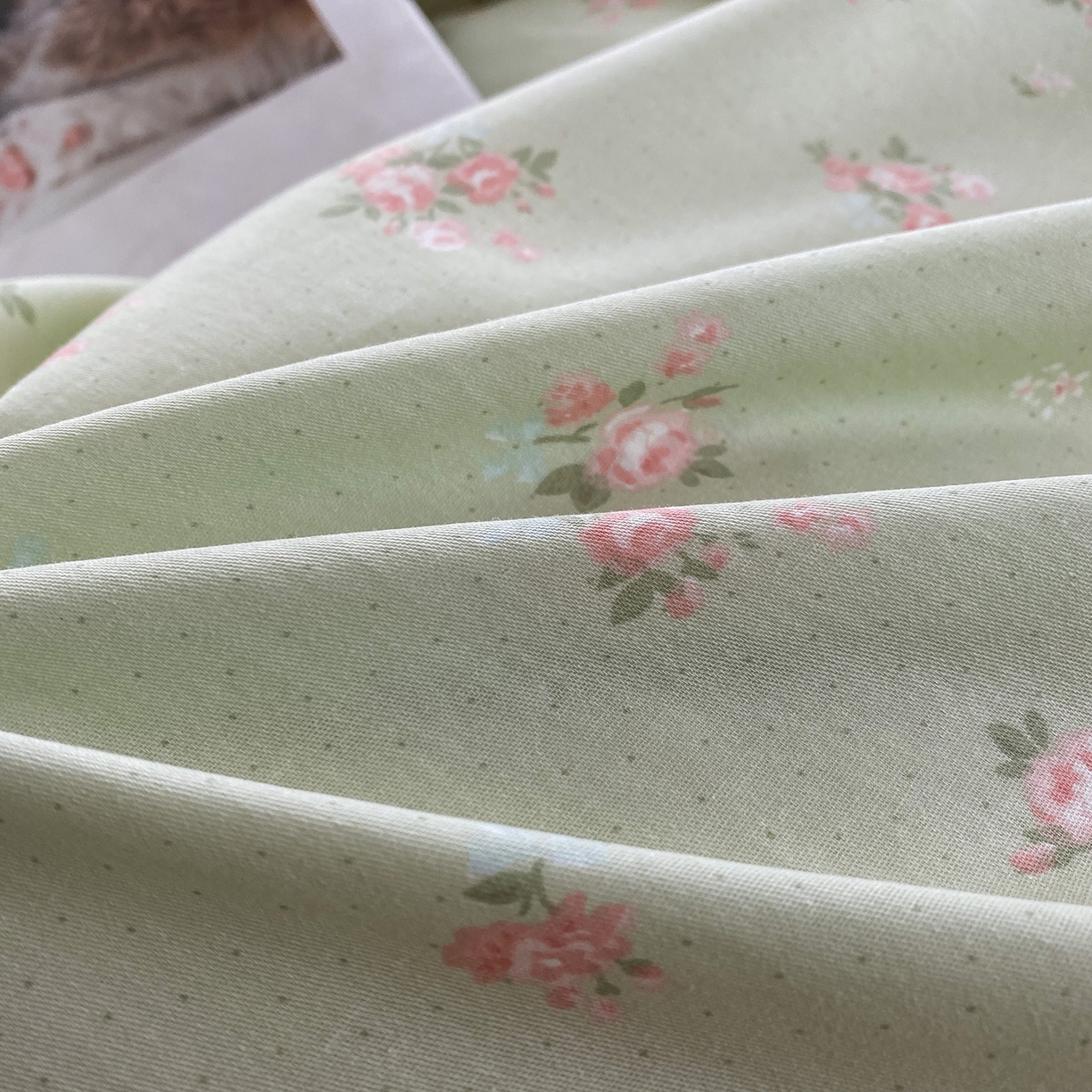 91家纺网 家纺一手货源 找家纺 钰锦铂2026新款直播爆款全棉四件套13070吊边床单一字绣印花纯棉三件套四件套 洛克庄园-绿