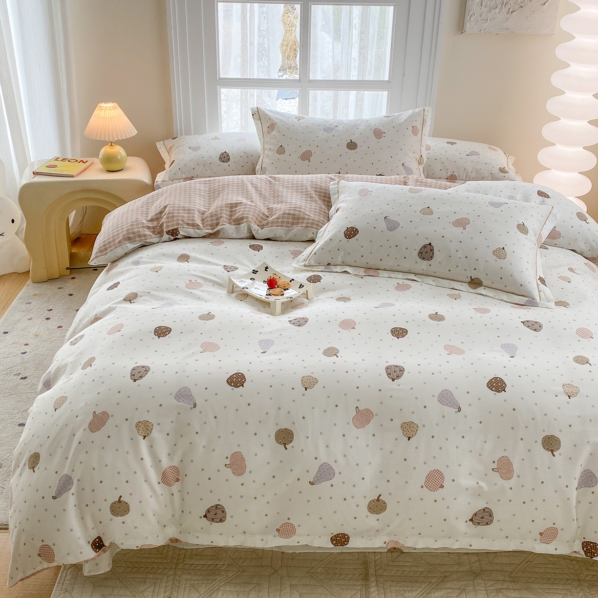 91家纺网 家纺一手货源 找家纺 钰锦铂2026新款直播爆款全棉四件套13070吊边床单一字绣印花纯棉三件套四件套 南瓜多多-米