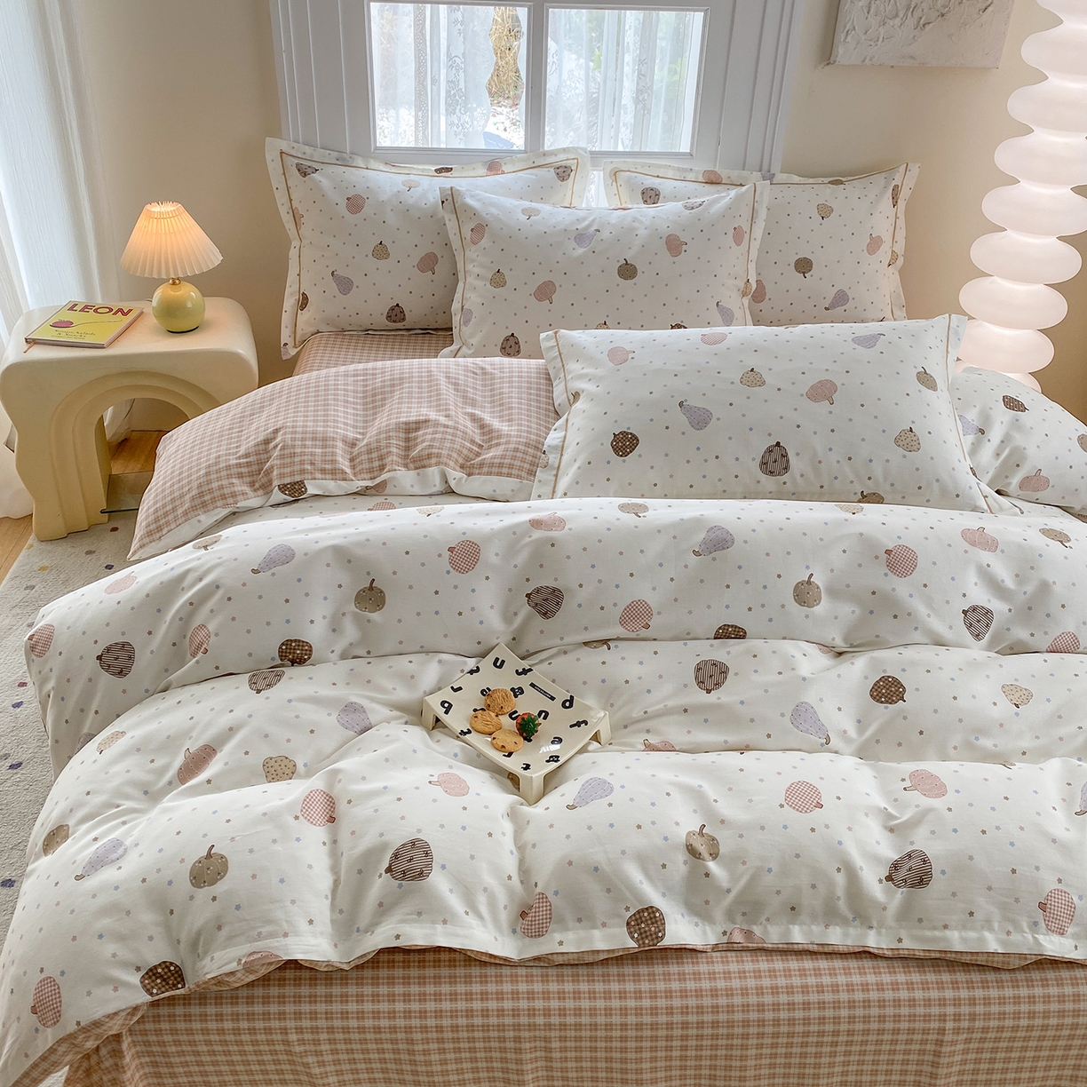 91家纺网 家纺一手货源 找家纺 钰锦铂2026新款直播爆款全棉四件套13070吊边床单一字绣印花纯棉三件套四件套 南瓜多多-米