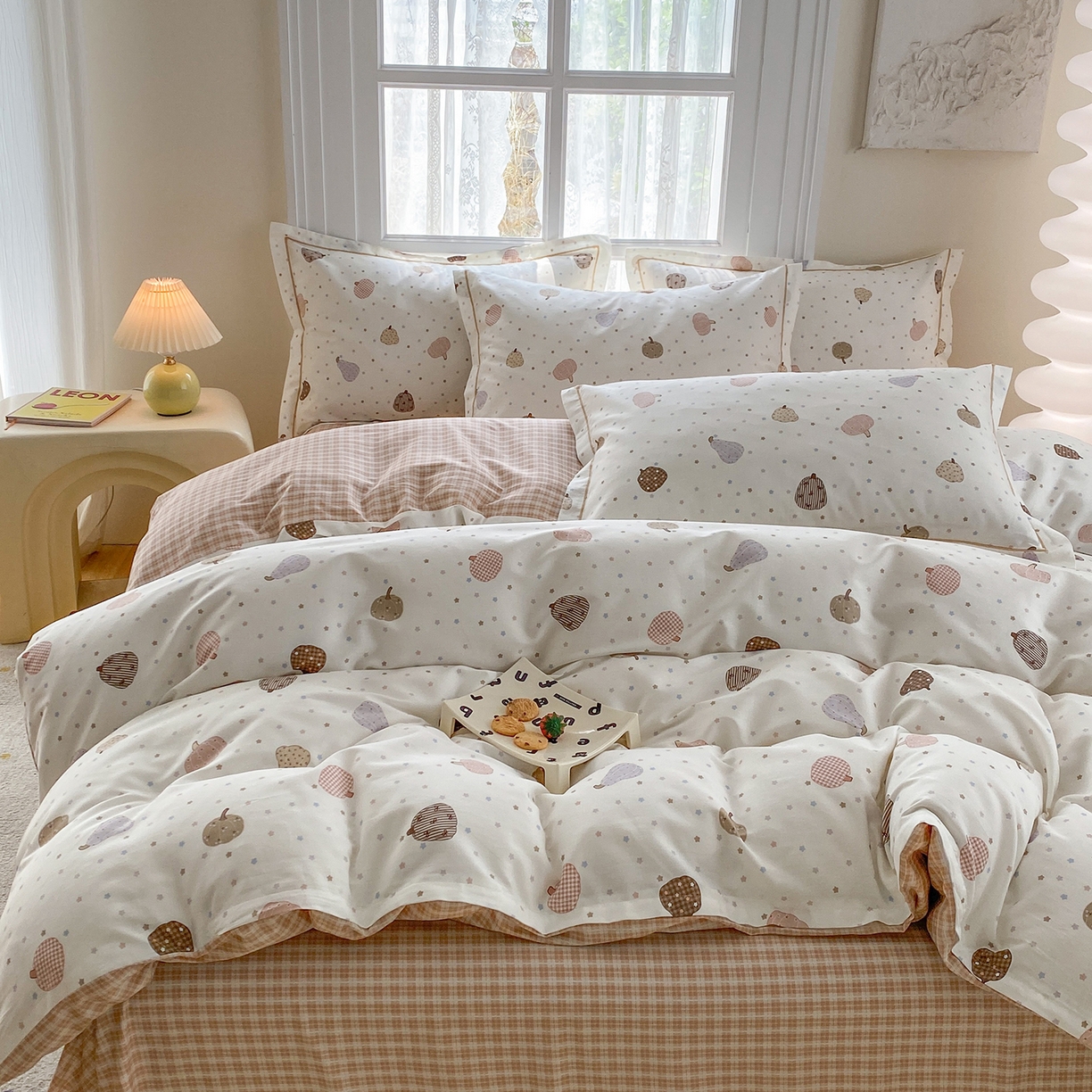 91家纺网 家纺一手货源 找家纺 钰锦铂2026新款直播爆款全棉四件套13070吊边床单一字绣印花纯棉三件套四件套 南瓜多多-米