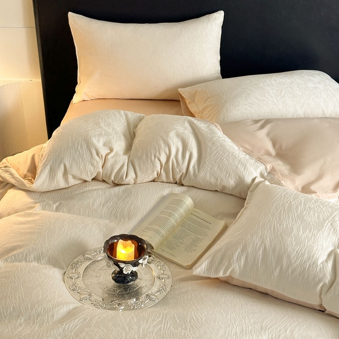 91家纺网 家纺一手货源 找家纺 佰亿莱 2026新款新疆长绒棉60支水洗提花四件套 柳丝白