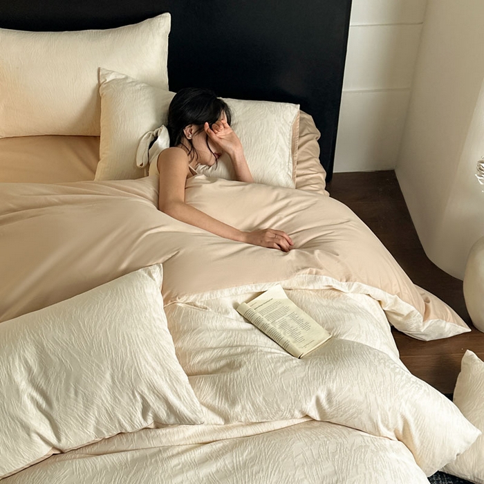 91家纺网 家纺一手货源 找家纺 佰亿莱 2026新款新疆长绒棉60支水洗提花四件套 柳丝白