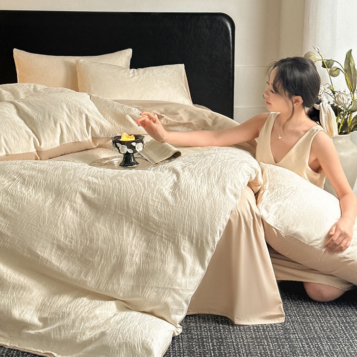 91家纺网 家纺一手货源 找家纺 佰亿莱 2026新款新疆长绒棉60支水洗提花四件套 柳丝白