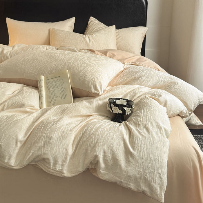 91家纺网 家纺一手货源 找家纺 佰亿莱 2026新款新疆长绒棉60支水洗提花四件套 柳丝白