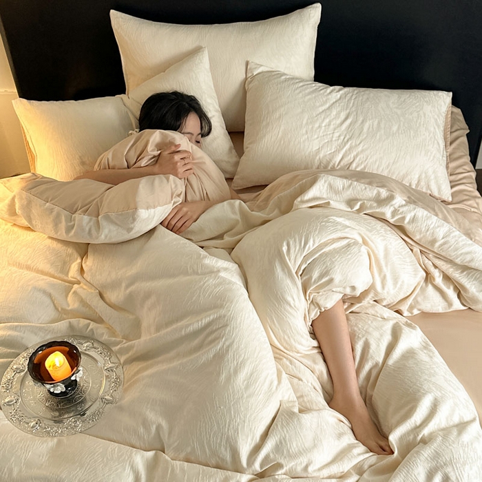 91家纺网 家纺一手货源 找家纺 佰亿莱 2026新款新疆长绒棉60支水洗提花四件套 柳丝白