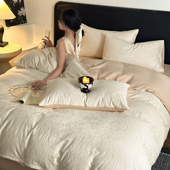 91家纺网 家纺一手货源 找家纺 佰亿莱 2026新款新疆长绒棉60支水洗提花四件套 柳丝白