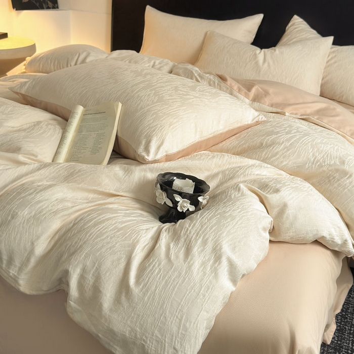 91家纺网 家纺一手货源 找家纺 佰亿莱 2026新款新疆长绒棉60支水洗提花四件套 柳丝白