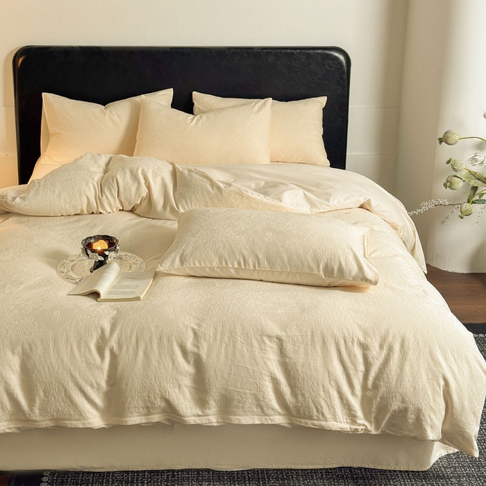 佰亿莱 2026新款新疆长绒棉60支水洗提花四件套 奶白流云