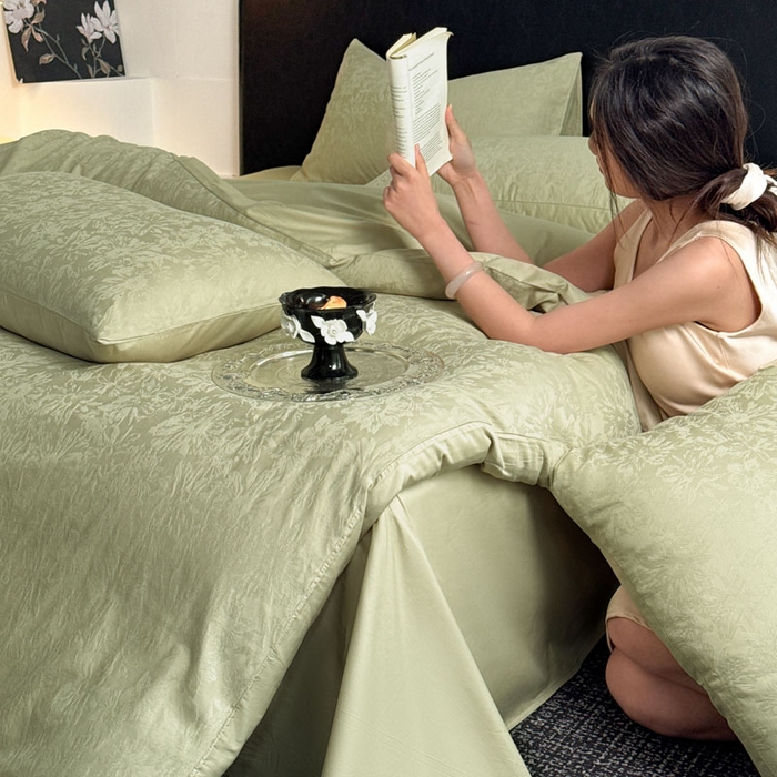 91家纺网 家纺一手货源 找家纺 佰亿莱 2026新款新疆长绒棉60支水洗提花四件套 茶韵