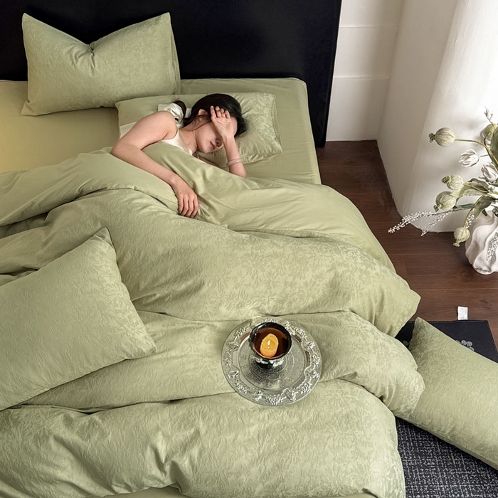 91家纺网 家纺一手货源 找家纺 佰亿莱 2026新款新疆长绒棉60支水洗提花四件套 茶韵