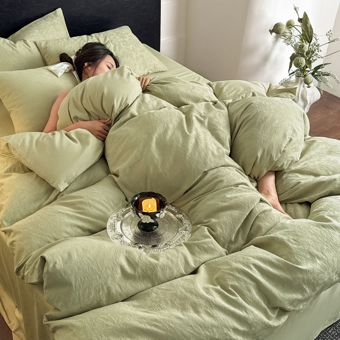 91家纺网 家纺一手货源 找家纺 佰亿莱 2026新款新疆长绒棉60支水洗提花四件套 茶韵