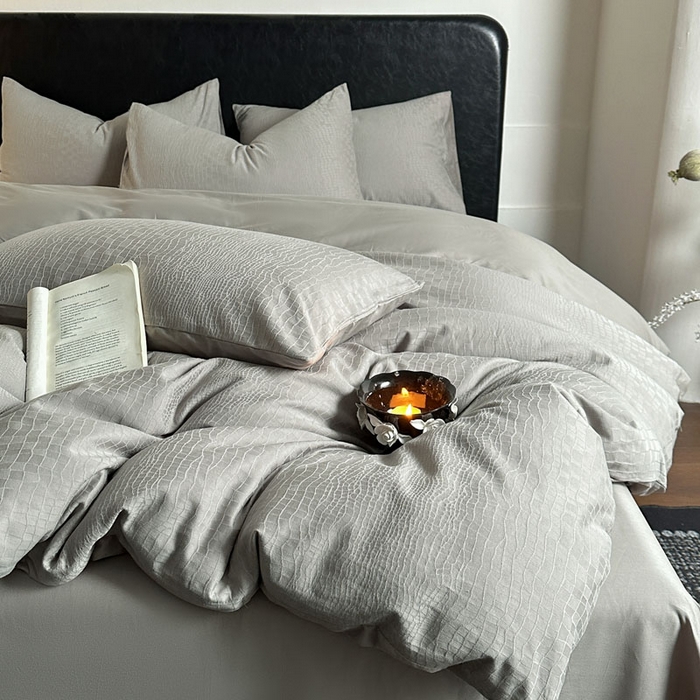 91家纺网 家纺一手货源 找家纺 佰亿莱 2026新款新疆长绒棉60支水洗提花四件套 石纹灰