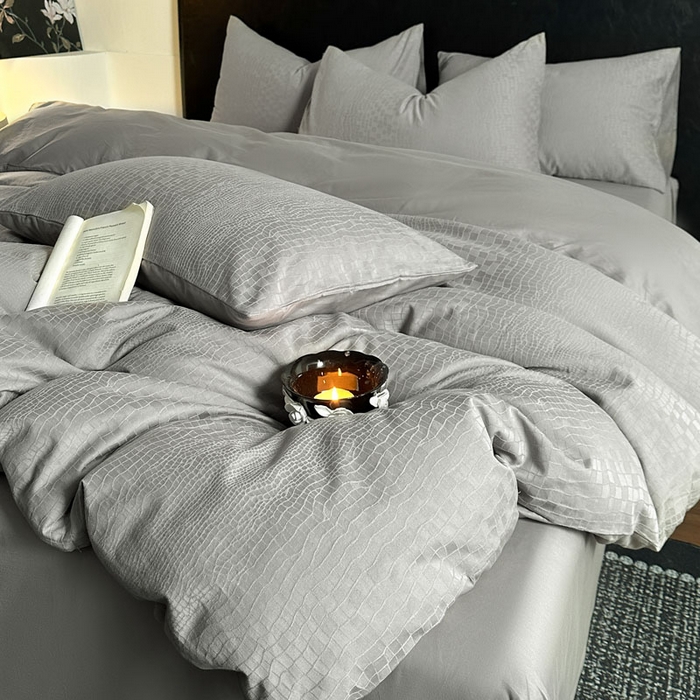 91家纺网 家纺一手货源 找家纺 佰亿莱 2026新款新疆长绒棉60支水洗提花四件套 石纹灰