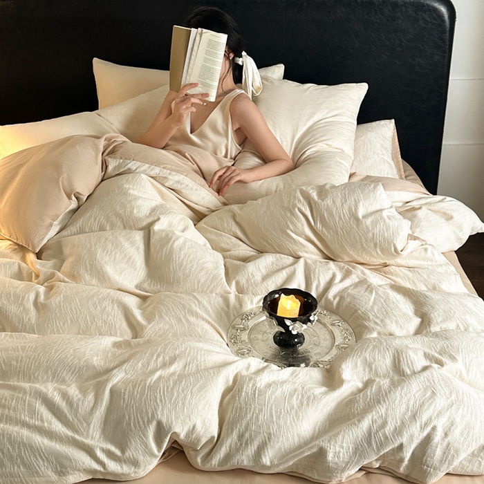 91家纺网 家纺一手货源 找家纺 佰亿莱 2026新款新疆长绒棉60支水洗提花四件套 柳丝白